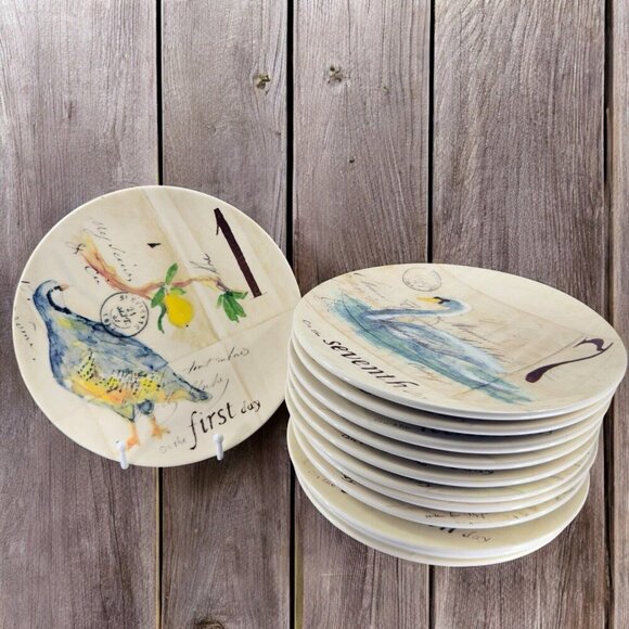 Williams Sonoma 12 Days Of Christmas Ceramic Dish Plate Set 12 Complete Set - Picture 1 of 14